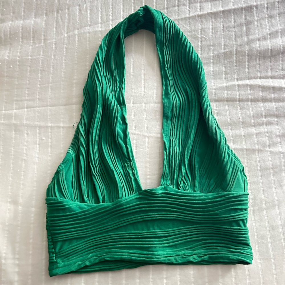 Green halter crop top size XS